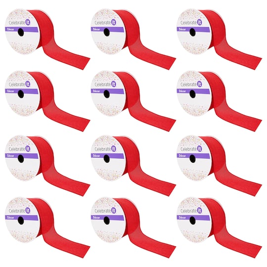 12 Pack: 2.5" x 25ft. Faux Linen Wired Ribbon by Celebrate It